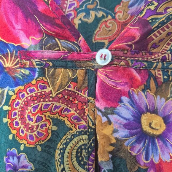 Victoria's Secret Floral Silk Pajama Top Vintage 90s Gold Label Floral Size L - Picture 3 of 5